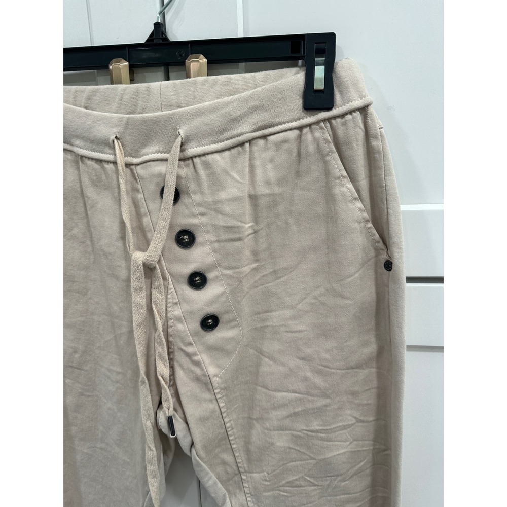 Suzy D London Womens Beige Button Fly Drawstring Jogger Pants Made in Italy M - Picture 2 of 6